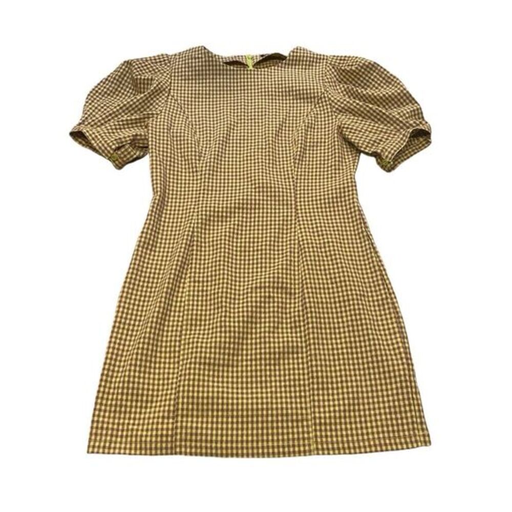 Nasty Gal Size 8 Puff Sleeve Gingham Print Fitted Mini Dress Green Cottagecore - Picture 2 of 9